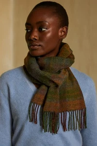 Sciarpa vintage a quadri 100% lana di agnello Irlanda multicolore frange scaldacollo lusso - Foto 1 di 6