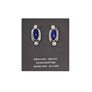 Navajo handgefertigte Ohrringe Lapis Sterlingsilber oval - Bild 1 von 4