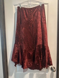 Vg Clio Burgundy Red Velvet Ruffled Tiered Skirt Women Sz 10 Witchycore Gothic - Picture 1 of 7