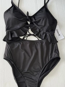 Hurley Women Size L Cut-Out Monokini One-Piece Swimsuit Strap Low Back Black NWT - Picture 1 of 19
