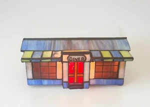 Vintage Stained Slag Glass Figural Diner Night Light Lamp Tiffiny Style Unique - Picture 1 of 6