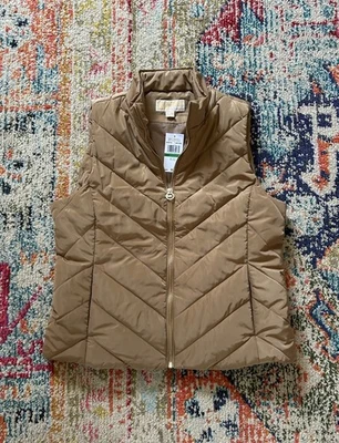 New! Michael Kors Large Puffer Quilted Vest Jacket Dark Camel Womens MSRP $125 - Image 1 of 3