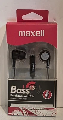 Nuevo en Paquete Maxell B-13 Auriculares Bajos con Micrófono Negro 52" Cable 199621 Foto 1 de 4