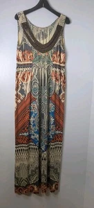 One World Size L Maxi Dress Sleeveless Tank Beaded Front Smocked Stretch 60" L - Picture 1 of 13