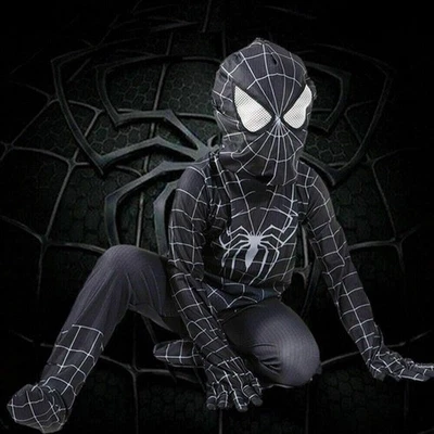 Kids Hero Boy Black Spider-Man Costume Cosplay Fancy Dress Jumpsuit Outfit Funny - Image 1 of 4