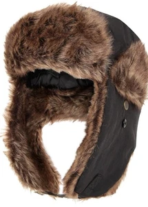 Mountain Warehouse Mens Furry Trapper Hat With Chin Strap & Ear Flaps Black  - Picture 1 of 3