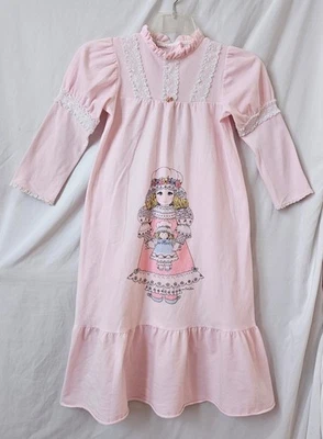 Vtg Treasured Dreams Nightgown Youth Girls 8 Long Pink Lace Prairiecore - Image 1 of 4