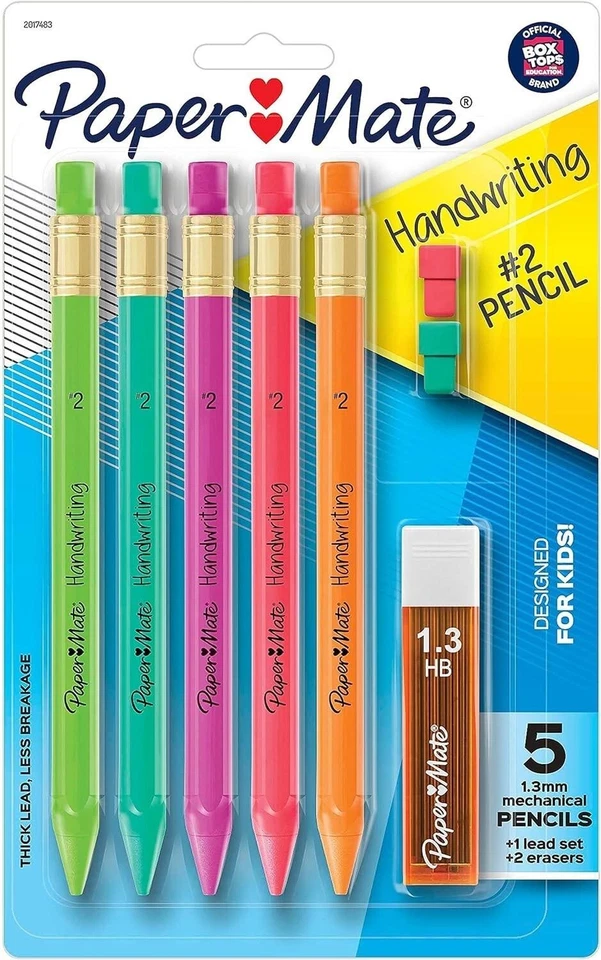 Paper Mate Beginning Handwriting 5 1.3mm Mechanical Pencils 1 Lead Set 2 Erasers