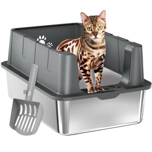 Enclosed Stainless Steel Cat Litter Box with Lid Extra Large Litter Tray for ... - Picture 1 of 6