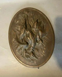 ANTIQUE VICTORIAN CAST METAL HANGING 17" DEAD GAME BIRD PLAQUE BRONZE FINISH - Picture 1 of 8