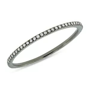1 MM Diamant Band 14K Solid Gold Schwarz Rhodium Ring Dünn Stapelbar 0.10CT Rund - Bild 1 von 3