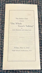 1932 Topeka Kansas High School Senior Play The Whole Town's Talking Program - Imagen 1 de 2