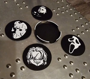 Holloween Horror Movie Fan Art Coasters with Chucky, Jason, Scream, and Michael - Picture 1 of 2