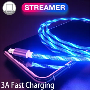 LED Light Up Type-C Fast Charging Flowing Glowing USB Phone Charger Cable Cord - Picture 1 of 17