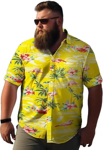 Big and Tall Men'S Hawaiian Shirt - Short Sleeve, Tropical Floral Button down Ca - Picture 1 of 33