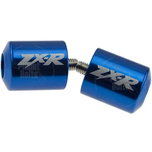 Blue Handle Bar End CNC ZX-R Engraved For Kawasaki Ninja Cap Weight Slider - Bild 1 von 2