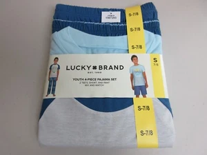Boy's Youth Lucky Brand 4-Piece Pajama Set Shorts Pants Tee's Size S-7/8 (NWT) - Picture 1 of 4