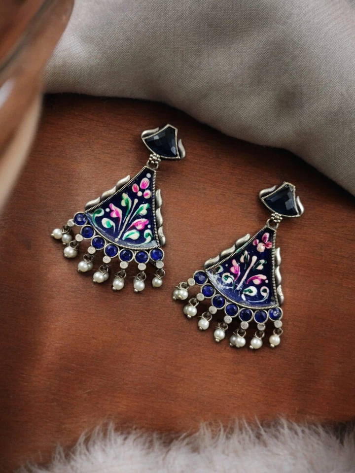 Moda Pendientes Hechos a Mano Tradicionales Meenakari Pendientes Étnicos Jhumka Foto 1 de 1