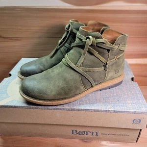 Born Boots Womens 8 Tarkiln Olive Green Distressed Leather Ankle Bootie - Picture 1 of 13