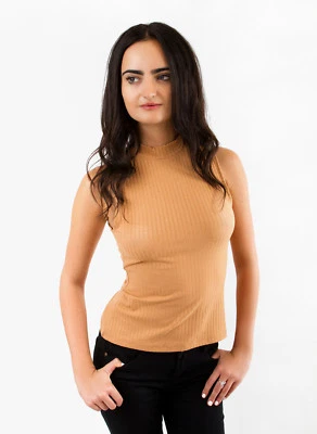 Sleeveless Mock Neck Ribbed Knit Top | S M L  by Double Zero 17F567 - Image 1 of 4