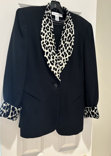 Tuta gonna nera classica vintage Christian Dior stampa animale finiture lana 10 EXCEL!