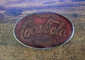 Rare Vintage Coca-Cola Glass / Resin 5 Cent Belt Buckle Metal  4" - Picture 1 of 2