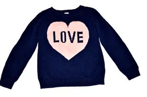 Carters Girls Sweater Sz 6X Love Navy Blue Pink Heart Pullover Long Sleeve - Picture 1 of 7