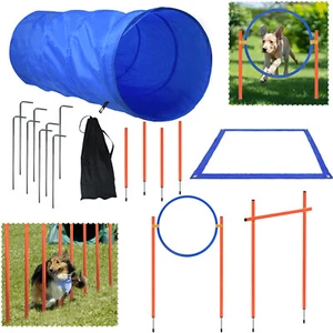Beginner Dog Agility Slalom Set Dog Training Hurdle Jump Ring Tunnel Bag - Picture 1 of 12