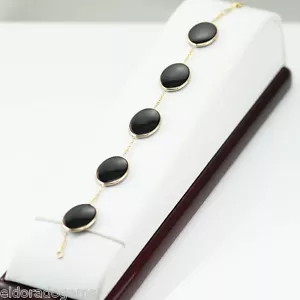 GEMSTONE BY THE YARD BRACELET BLACK ONYX 5 STATION & 14K YELLOW GOLD 7 INCHES - Picture 1 of 8
