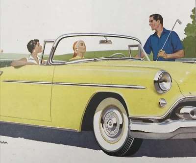 1950s Yellow GM Oldsmobile Super 88 Convertible Coupe Advertising Print Ad - Image 1 of 4