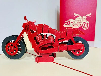 ORIGAMI POP CARDS Red Motorbike 3D Pop Up Greeting Card Happy Birthday Boy LOVE