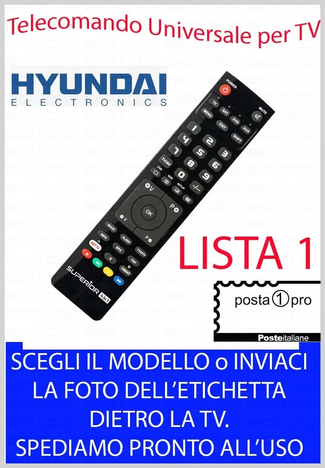 TELECOMANDO UNIVERSALE per HYUNDAI TV DVD DECODER DIGITALE SCEGLI MODELLO LISTA1 - Immagine 1 di 1