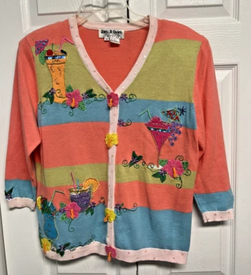 Cardigã suéter floral coquetel verão rosa coral rápido vintage Jack B tamanho médio - Imagem 1 de 4