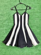 Vintage 80s David Howard Short Black/White Dress Striped Rave Goth S- 28” BUST
