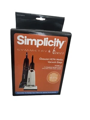 Simplicity Symmetry & 6 Series SAH-6 Genuine  HEPA Media Vacuum Bags TYPE A Box - Image 1 of 4