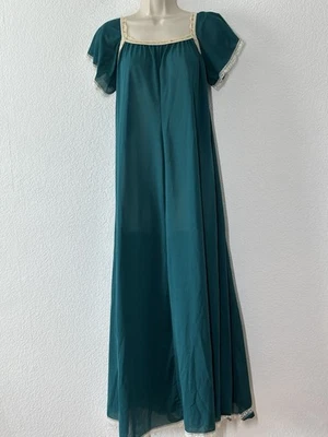 Maxi Vestido Vintage Años 70 Verde Talla Grande Camisón Patio Salón Boho Foto 1 de 4