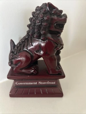 "Estatuilla de colección Feng Shui piedra roja tallada Foo perro león 3"" premio IBM" Foto 1 de 4