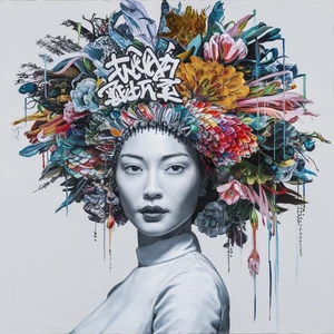 XXL Leinwandbilder Street Art Asiatische Frauen BLumen 12 - 120x120 cm Pop Art - Picture 1 of 5