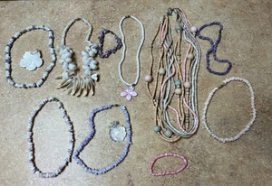 12 Pc Necklace Sea Shell Pink Purple White Flower Pendant Wood Bead Bracelet Lot - Picture 1 of 14