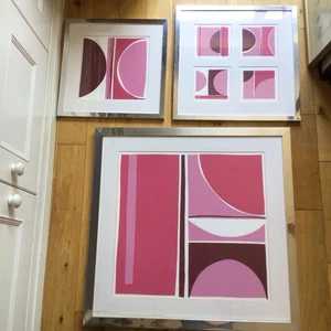 Contemporary Denise Duplock Abstract Pink Design Framed Screenprint Pictures x3 - Picture 1 of 24