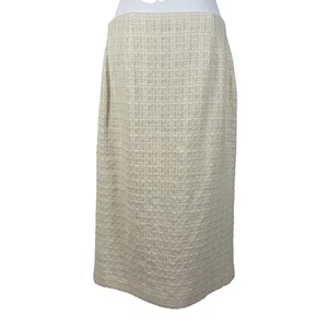 St John italienischer strukturierter Tweed Midi Bleistiftrock 12 ecru Baumwolle Leinen neu mit Etikett $ 895 - Bild 1 von 11