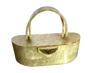 Vintage Taupe Pearl w/Butterfly Metal Clasp Lucite Handbag or Purse!  - Picture 1 of 9