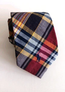 Corbata Polo Ralph Lauren para hombre a cuadros Madrás 100 % algodón hecha a mano en logotipo de pony de EE. UU. - Imagen 1 de 5