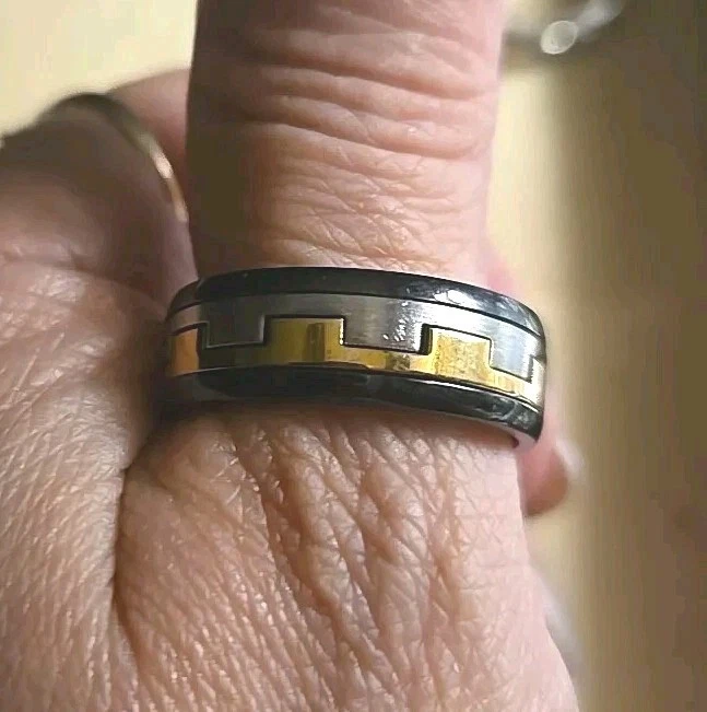 Anillo giratorio de acero inoxidable tono dorado negro INOX para hombre talla 113/4 ayuda contra el estrés Foto 1 de 4