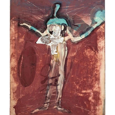Albrecht Demitz Großformat Figur Akt Von Anfang an Patina sign Öl Papier 1989 - Bild 1 von 4