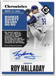 ROY HALLADAY 2017 PANINI CHRONICLES AUTO AUTOGRAPH CARD #1/1! - Picture 1 of 1