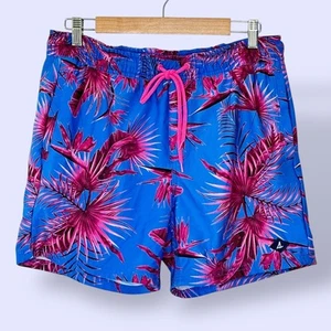 Sperry Swim Trunks Tropical Print Swim Shorts Pockets Blue Pink Liner Size Med - Picture 1 of 7