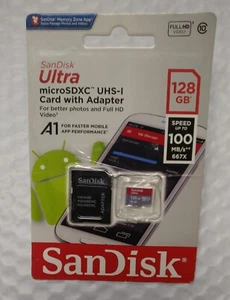 SanDisk 128GB Ultra micro SD w/ Adapter SDXC Card 100MB/s Class 10 UHS-1 A1 - Picture 1 of 2