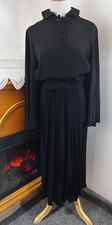 Vintage Maurice Rentner Black Bell Sleeve Flare Skirt Belted Side Zip Dress ~ M