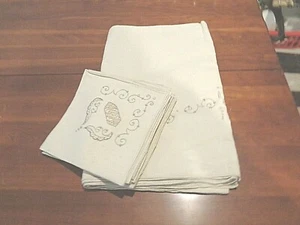 Antique Maderia Linen Tablecloth with 8 matching Napkins 16" square New - Picture 1 of 12